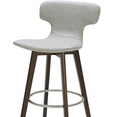 41" Light Grey Eco Leather Steel And Wood Bar Stool