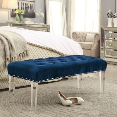 19" Navy Tufted Velvet and Acrylic Upholstered Bench