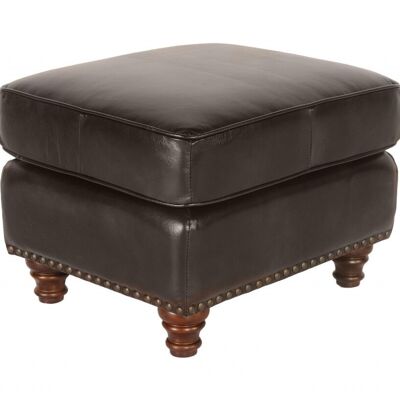 23" Chocolate Brown Genuine Leather And Walnut Classic Ottoman