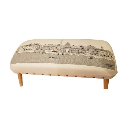 38" White Washington DC Daylight Skyline Embroidered Ottoman