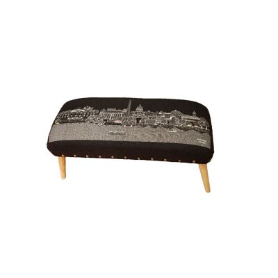 38" Black Washington DC Nighttime Skyline Embroidered Ottoman