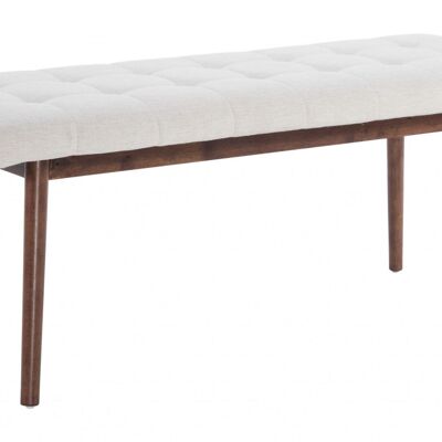 Walnut and Beige Linen Look Modern Retro Bench with Cushion