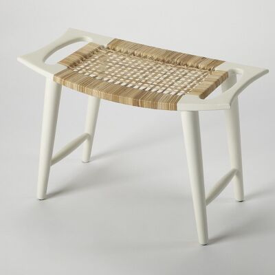 White And Natural Cane Woven Stool