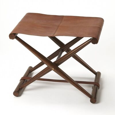 Brown Wood And Leather Portable Stool