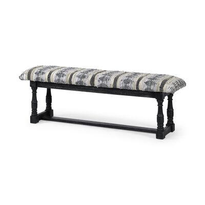 Rectangular Indian Mango Woodblack W Woven-Leather Cushion Top Accent Bench