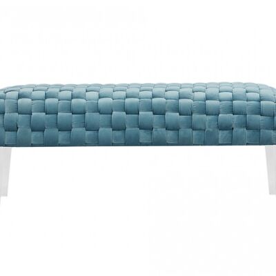 Rectangular Modern Light Teal Textured Velvet Bench With Acrylic Legs
