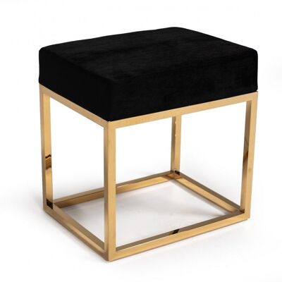 Square Modern Black Velvet Ottoman With Gold Stainless Steel