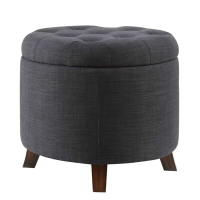 Dark Blue Linen Upholstered Storage Ottoman