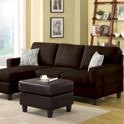 Vogue Sectional Sofa (Reversible Chaise), Chocolate Microfiber