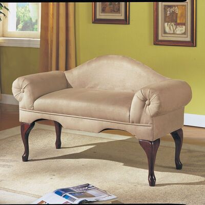 Aston Bench With Rolled Arm, Beige Microfiber