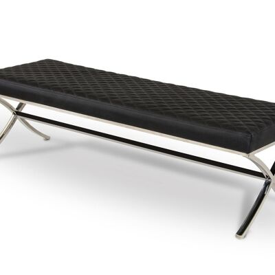 63" Black Faux Leather And Stainless Steel Bench