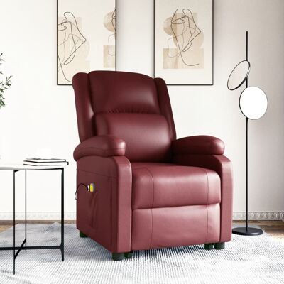 Power Lift Massage Recliner Wine Red Faux Leather