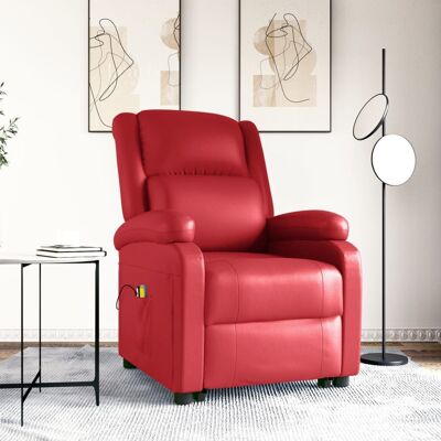 Power Lift Massage Recliner Red Faux Leather