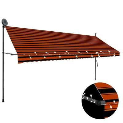 Manual Retractable Awning with LED 157.5" Orange and Brown