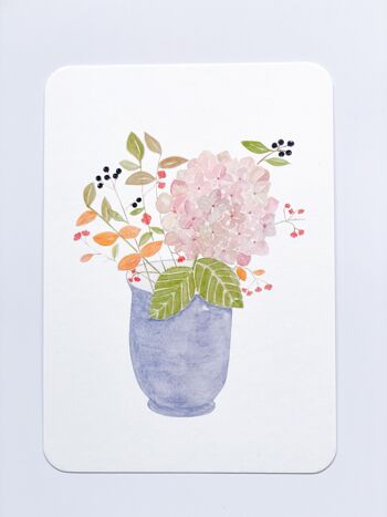 carte bouquet aquarelle - vase bleu hortensias - avec enveloppe 2