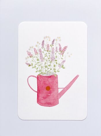 carte bouquet aquarelle - vase rose et lilas - avec enveloppe 2