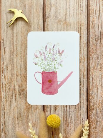 carte bouquet aquarelle - vase rose et lilas - avec enveloppe 1