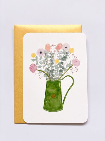 carte aquarelle - bouquet vase vert - avec enveloppe 2