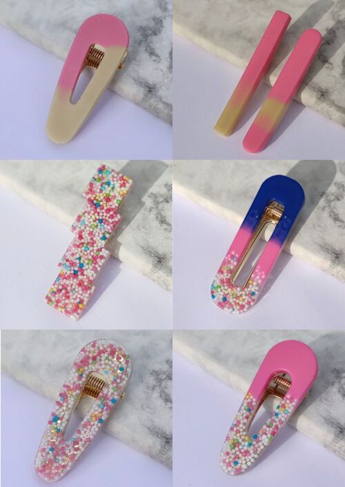 RESIN HAIR CLIP PACK -  CANDY (7 ITEMS)