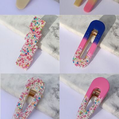 RESIN HAIR CLIP PACK -  CANDY (7 ITEMS)