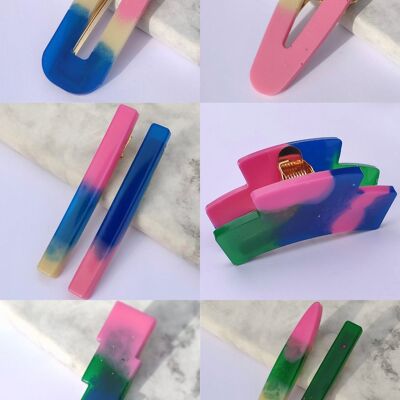 RESIN HAIR CLIP PACK - COLOURBLOCK (8 ITEMS)