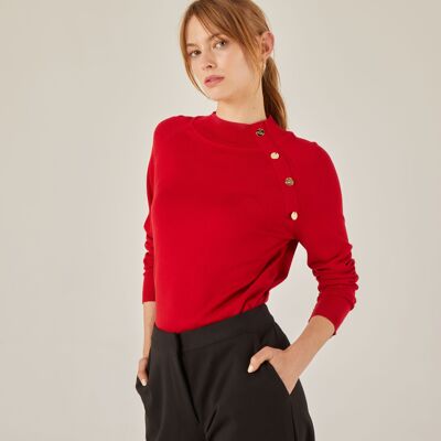 Knitted sweater with side buttons