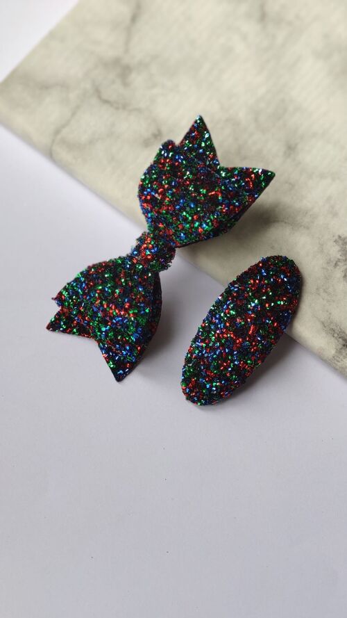 DELUXE XMAS BOW AND SNAP - SET OF 2 HAIR CLIPS