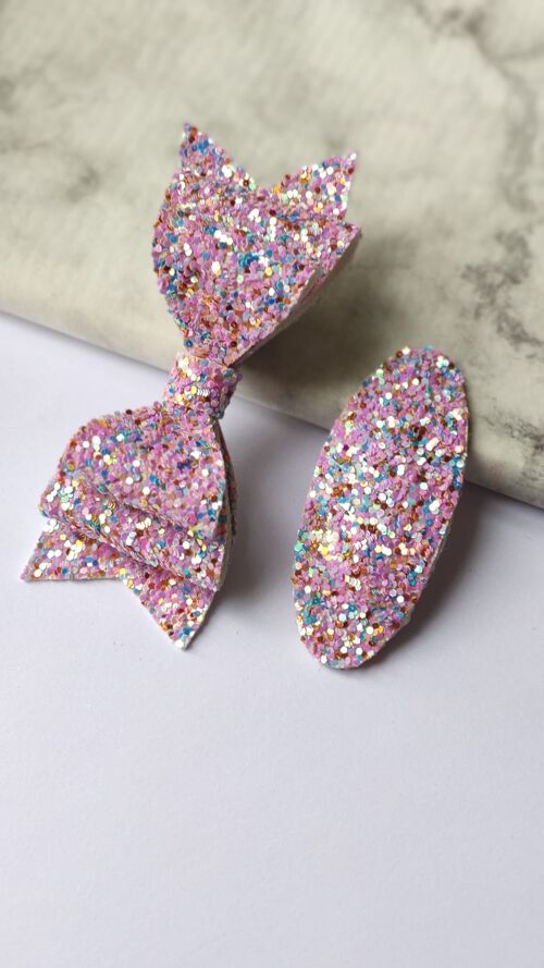 DELUXE PINK BOW AND SNAP - SET OF 2 HAIR CLIPS