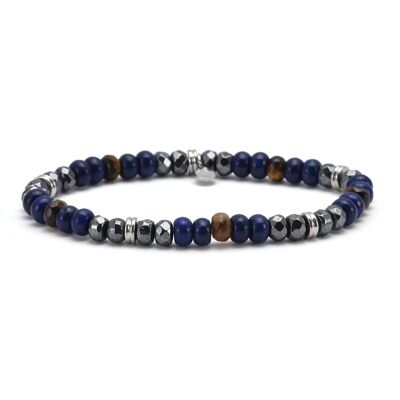 Steel bracelet faceted hematite lapis and tiger's eye beads