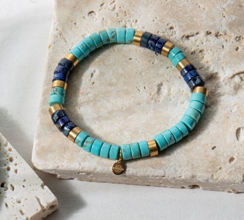 Bracelet perles heishi jaspe bleu turquoise