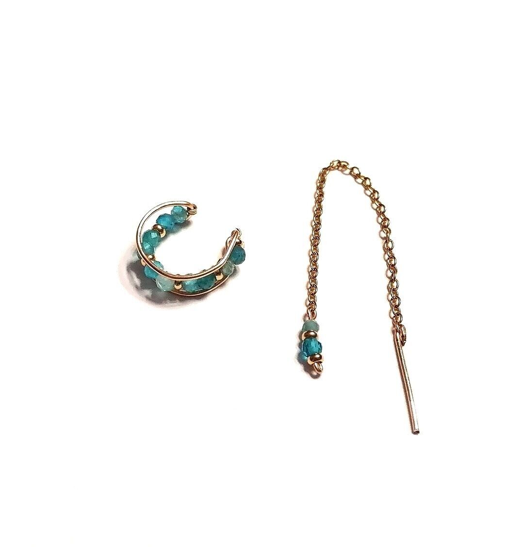 Parure di orecchini asimmetrici dorati con Calcedonio