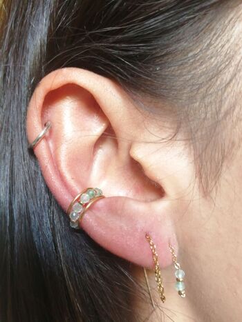 Ensemble de boucles d'oreilles asymétriques dorées avec Aventurines vertes 2