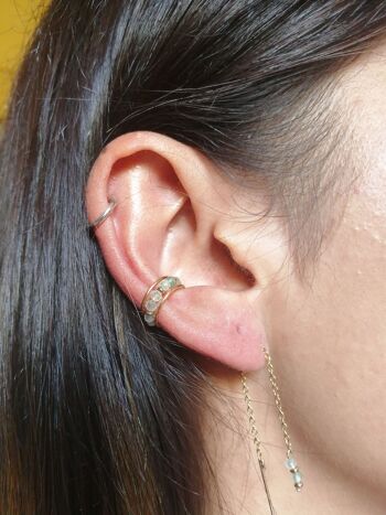 Ensemble de boucles d'oreilles asymétriques dorées avec Aventurines vertes 3