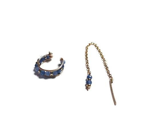 Ensemble de boucles d'oreilles asymétriques dorées avec Aventurine bleue