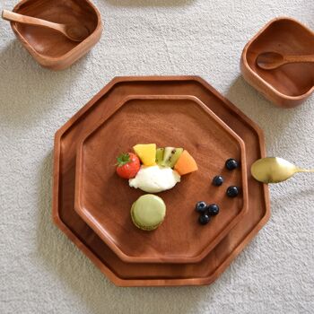 Vaisselle d'été - Assiette à dessert octogonale - Fait main - Bois Khaya - Respectueux de l'environnement 5