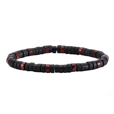 Bracelet perles heishi pierres naturelles agate noire œil de tigre rouge