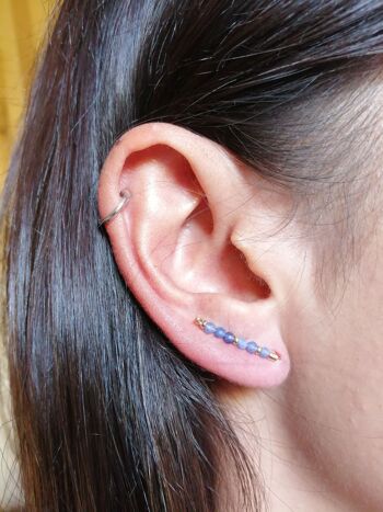 Boucles d'oreilles Contour Lobes en Gold Filled avec Perles Aventurines Bleues 2