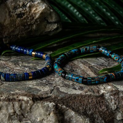 Bracelet perles heishi agate noire mate lapis lazuli