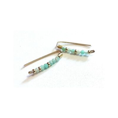 Curved Climbers Earrings in Gold Field with Amazonite Beads
