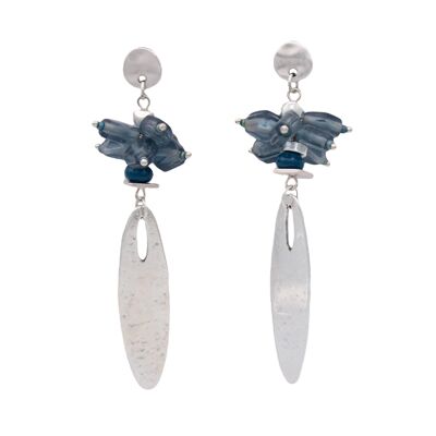 Boucles d'oreilles style Frida Kahlo HUILA argent et bleu/gris