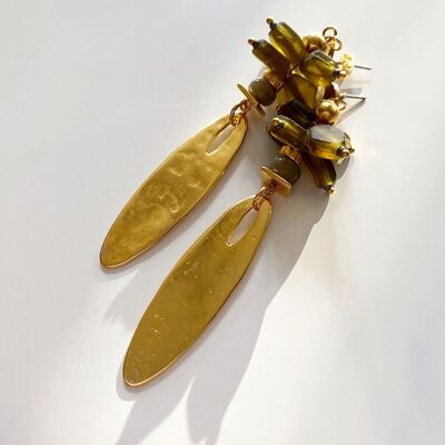 Pendientes HUILA im Stil von Frida Kahlo in Gold und grünem Militär