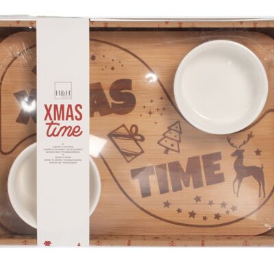 Weihnachts-Aperitif-Set mit Bambussockel 28x20 cm