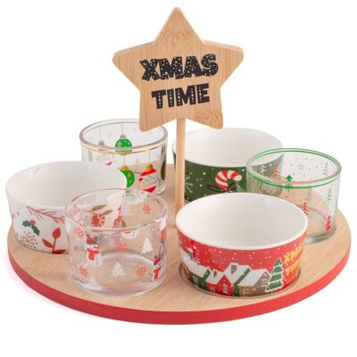 Christmas aperitif set with 25 cm bamboo base