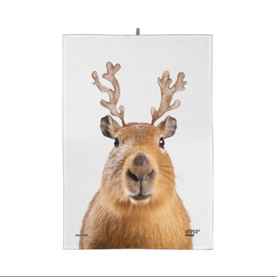 Capybara 100% cotton Christmas tea towel