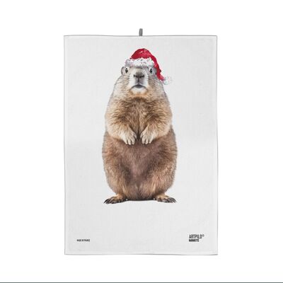 Christmas tea towel 100% cotton marmot gift