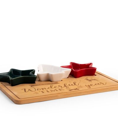 Winterland Set de aperitivo navideño con cuencos y tabla de cortar de bambú 22x30 cm