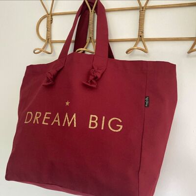“Dream Big” shopping bag in Bordeaux color
