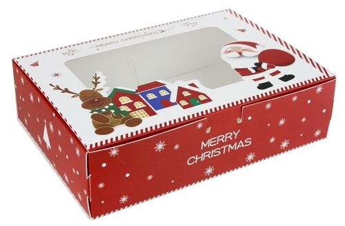 Pack Of 12 Santa Gift Boxes - Red & White with Clear Lids