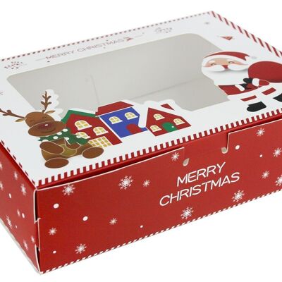 Paquet de 12 coffrets cadeaux Père Noël - Rouge et blanc avec couvercles transparents
