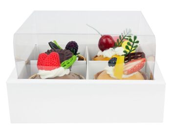 Pack de 12 boîtes à dessert blanches avec fenêtre 1